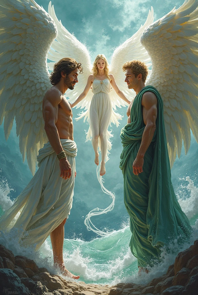 seaart infinity, Eros the god of love with Psyche a beautiful young woman and Thanatos, The God of Death