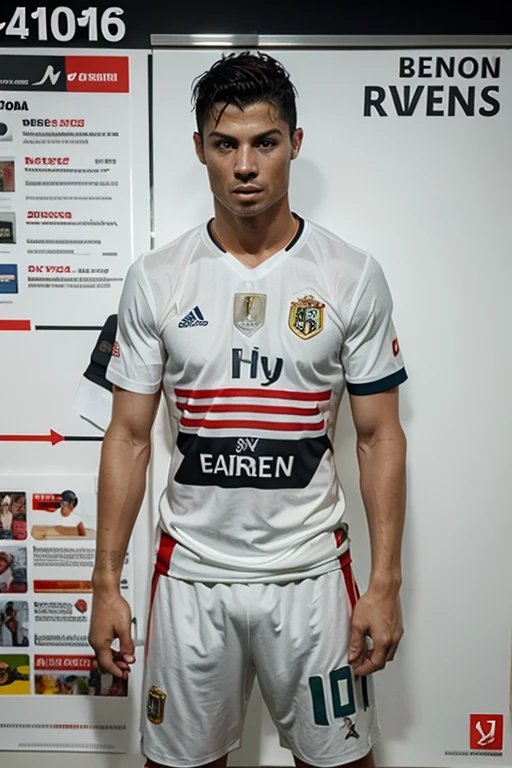 Man with short curly hair, white skin, gray eyes, defined and athletic body, white science fiction costume clothes with golden details, look forward, confident,