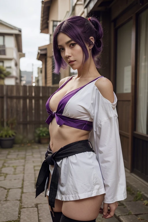(masterpiece), best quality, expressive eyes, perfect face, konan from Naruto , 30 year old women, purple lipstick,glowing eyes ,facing towards screen parted lips feminine figure body wearing short and colorful bikini , beautiful expressive eyes , 4k backlighting, sexy posing in bathroom with towel