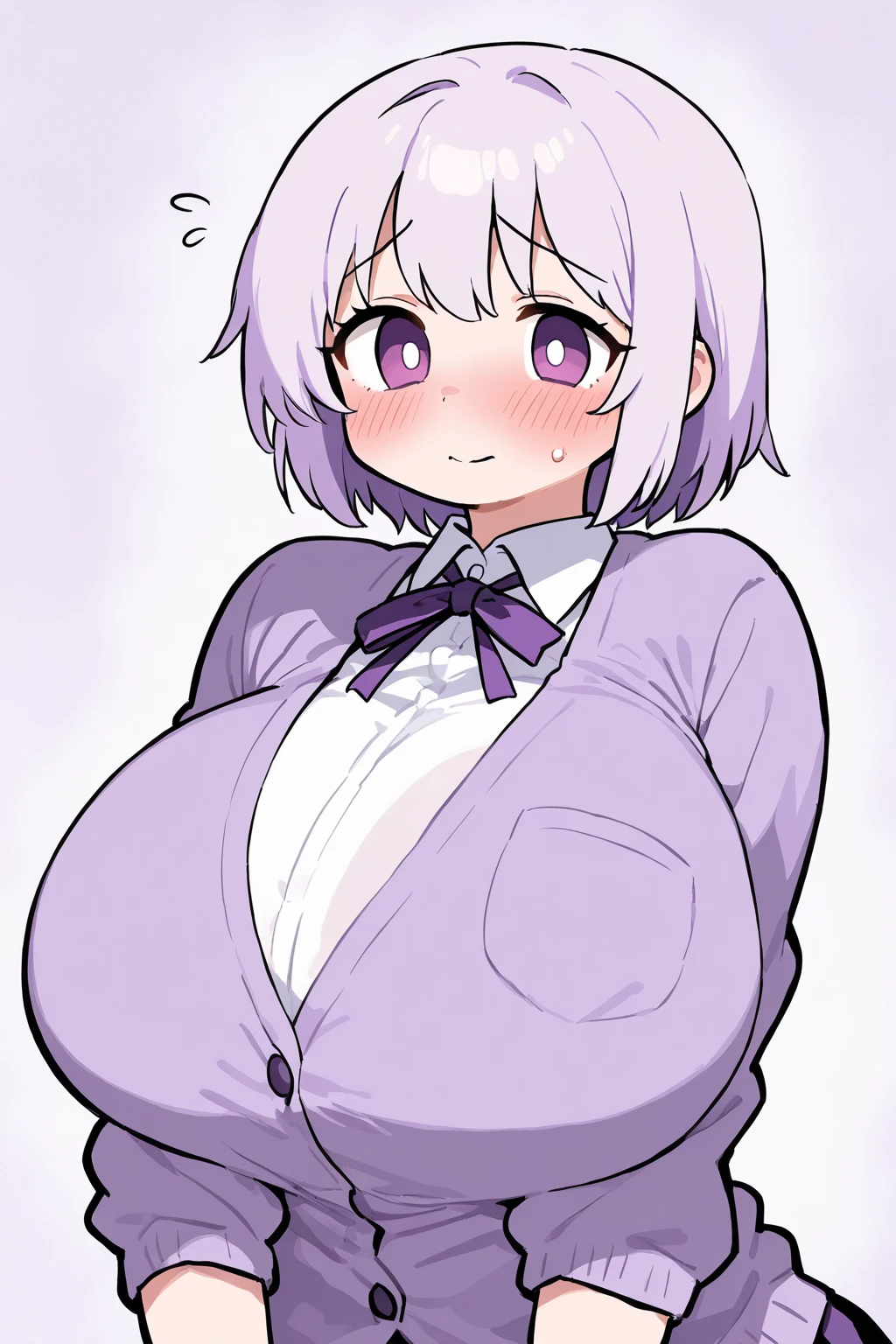 Highest quality,Very cute face,NSFW,(Solo Boy),(Huge breasts:1.9),Titty fuck blowjob,blush,smile,(Open your mouth wide,Ejaculate on the tongue,A lot of semen:1.5),View the viewer,PaizuriLick,(Upper Body),(Big penis,Male lower body:1.2),Open your mouth,hentai paizuri,shinjou akane, light purple hair, (pink eyes:1.2), short hair,bow, collared shirt, hood, hooded jacket, jacket, open clothes, open jacket, open shirt, purple bow, purple jacket, , shirt, sleeves past wrists, unbuttoned shirt, white shirt,