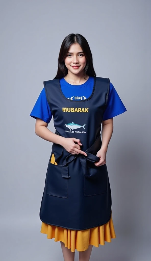 create a a transparent mable,inside with the scene features a realistic malay women, wearing a white hijab and a royal blue long-sleeve loose t-shirt with blue palazo pants,sneekers,she lean back at the black toyota wish brand car with plate number/Mas 3d,big text,vibrant colours and refiections on the car's surface