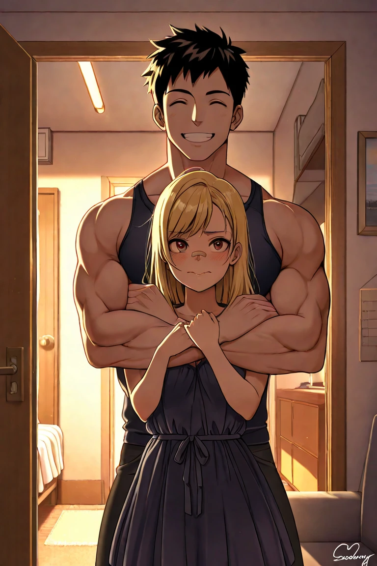 score_9, score_8_up, source_anime, standing, hellsing, seras, blonde hair, , indoors, night, night sky, nighttime, vampire, smirk, fangs, ikuchan, balcony, town background, clothed, male wearing shorts, muscular male, medium breasts, boyfriend, couple, sfw, looking at viewer, faceless male, dark skinned male,  pov, , , standing side by side, standing, , , 1girl, 1boy, black haired male, interracial, BLACKED, , raceplay, smug, humiliation, ((faceless male)), ((size difference)), tall male, waist grab, ((dark skinned male))), gown, dress, bulge,  rating:safe, navel, short dress, red dress, furry, tiger, anthro on human, tiger girl, chubby, , male head out of frame, ((size difference)), , ((large male)), black haired male, solo focus