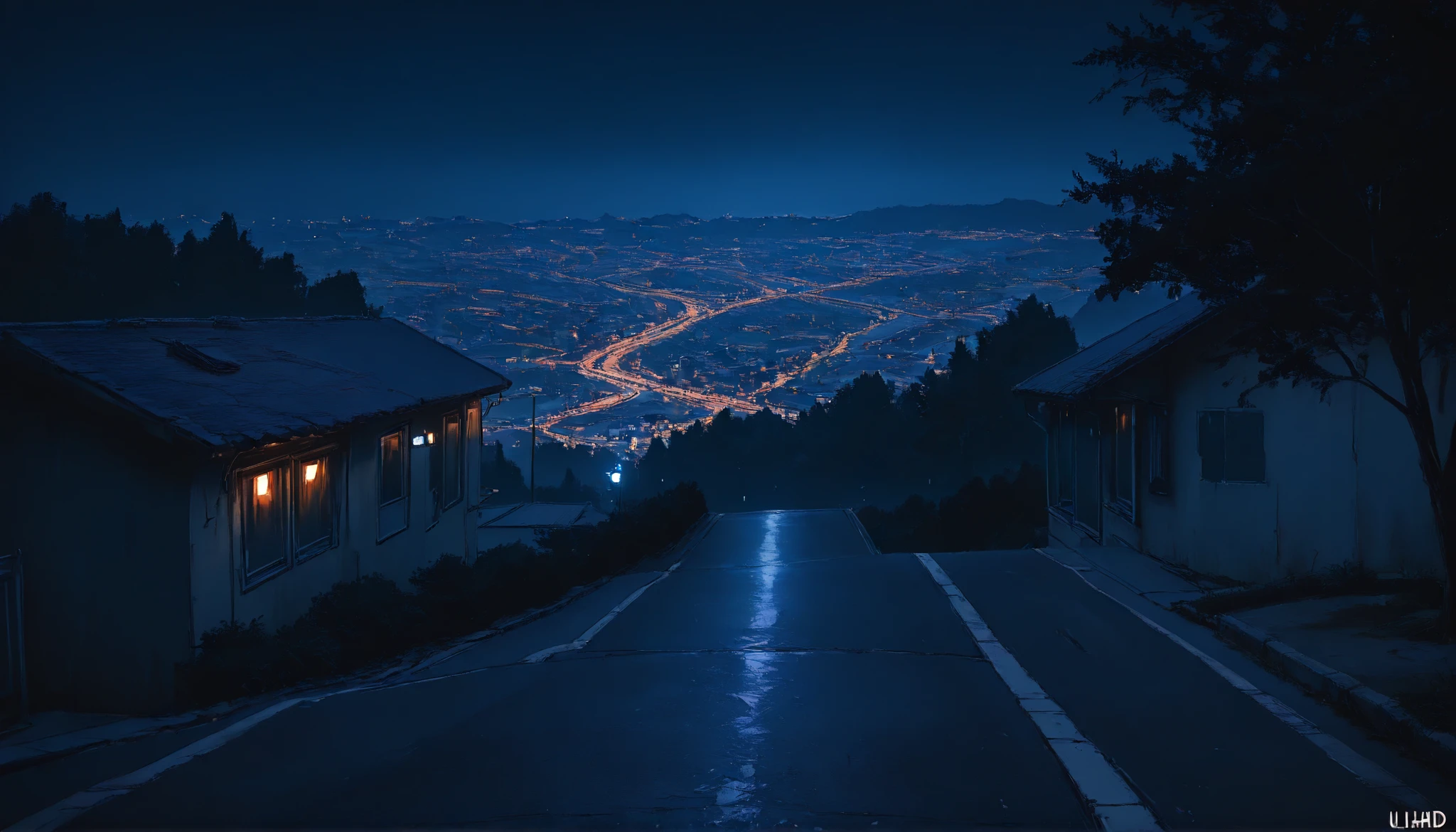 Quality_masterpiece, Absurd res, score_9, score_8_up, (masterpiece), Landscape,  DISTANT VIEW, ghetto streets, night, urban scene, trees, ghetto scene, low rooftop, ghetto street view, (UltraHD8K), (intricatedetails:1.1), masterpiece, best quality, amazing quality, LowKeyLights, cinematic 8k, UHD, 