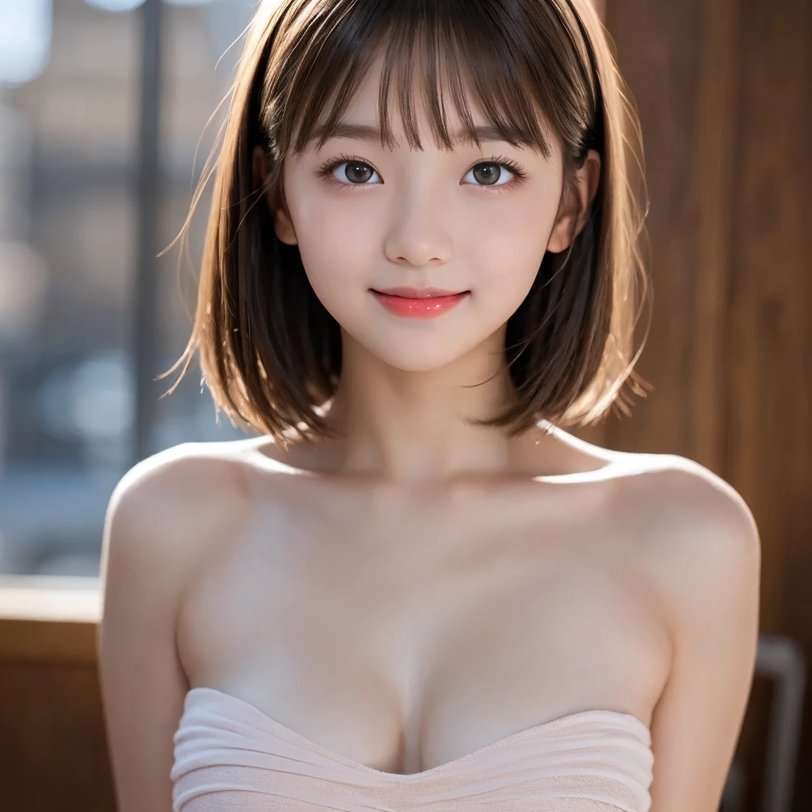 Low angle、Shooting from below、White knitted tops、White sweater、Exposed shoulders、Wear jeans pants、wrap a knitted scarf around your neck、I can see her cleavage、Nipples、Morning in the city、Morning Glow、Ink、Tattoo、Full nudity、Pink short hair、Full nudity(8k, Highest quality, masterpiece:1.2), (Realistic, Photorealistic:1.37)、cute、solo、(Laughter:1.15)、(Mouth closed)、Small breasts、(short hair:1.2)、Masseter muscle area、Pink short bob、Realistic rabbit ears、ピンクのRealistic rabbit ears、頭から突き出たRealistic rabbit ears、Pink Hair、Beautiful girl in her 20s、Enchanting atmosphere、Beautifully shaped hands、K-Pop、Pink bunny ears、One Girl、solo、masterpiece、Highest quality、Realistic、Hyper Detail、Absurd、ピンクのshort hair、Slender beauty、Dynamic Lighting、High resolution、Sharp focus、Depth of written boundary、(Thick tight:1.0)、Slender :1.2,((Short Bob Hair))、((K-Pop:1.3)),Highly detailed face and skin texture、((attractive)),Anatomically correct number of fingers,Correct Anatomy