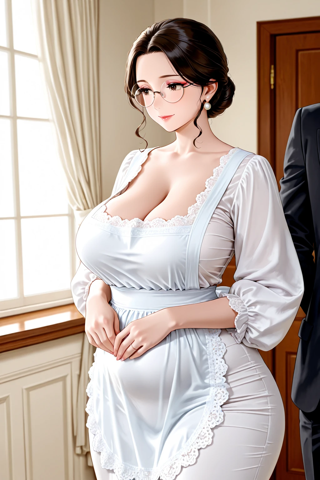 Very white skin, expensive, perfect photo realistic, traditional media, professional lighting, Ultra High Definition,perfect realistic slim face, perfect realistic hair,A little thick,((Very large breasts))((Very huge ass))((Panties are visible))((lace lingerie,Shiny satin light blue panties))((full back panties))(from behind)(ass focus)((from below))Chubby, Beautiful curves, Mature Woman, Mature Face, charm, Mother's face, 48 years old, Wearing glasses,Aunt,aunt,aunt,Private Photos,The meaning of sexuality,Sexual teasing, Supple beauty,Pink sheets,Pink Curtains, Pink and cinematic lighting, Pink atmosphere in the background, Private Photos, 4K Glamour Photo, Glows pink, Sexy woman,The meaning of sexuality,Sexual teasing,Obsessed,large expensive,Curvaceous beauty,so beautiful,Mature Face,Mature charm,Mature Woman,