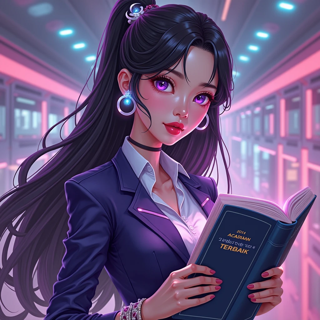 black hair,purple tints,glasses,(best quality,4k,8k,highres,masterpiece:1.2),ultra-detailed,(realistic,photorealistic,photo-realistic:1.37),anime,beautiful detailed eyes,beautiful detailed lips,extremely detailed eyes and face,longeyelashes,vivid colors,studio lighting
