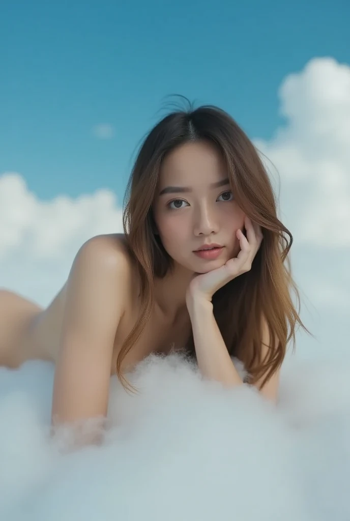 ((highest quality)), ((masterpiece)), (sharp and clear photos), (detailed chest), perfect face、(((nude)))、slender body、smile、beach、vivid colors、spread legs