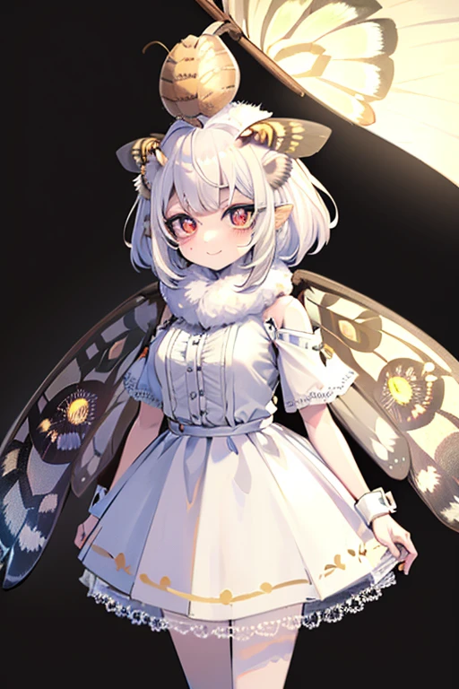 mothgirlcpt, moth antennae, moth wings, joints, solo, 1girl, looking at viewer, night, Pittosporum \(flower\), floral background <lora:mothgirl_cpt_v01:1>