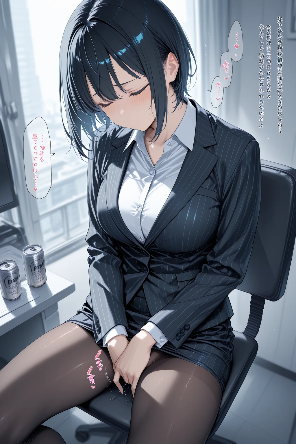 masterpiece,ultra detailed,ecchi anime,(tanned female:1.4),hairy pussy,(white dress shirt,checked skirt),at dark stall,black mat,(adult curvy body),black hair,short hair,(tareme),curvy,trembling,(sweaty),saliva,(vaginal penis,pov having sex),,look at viewer,(painful),speech bubble, orgasm,1monitor,dark light,biting own lips