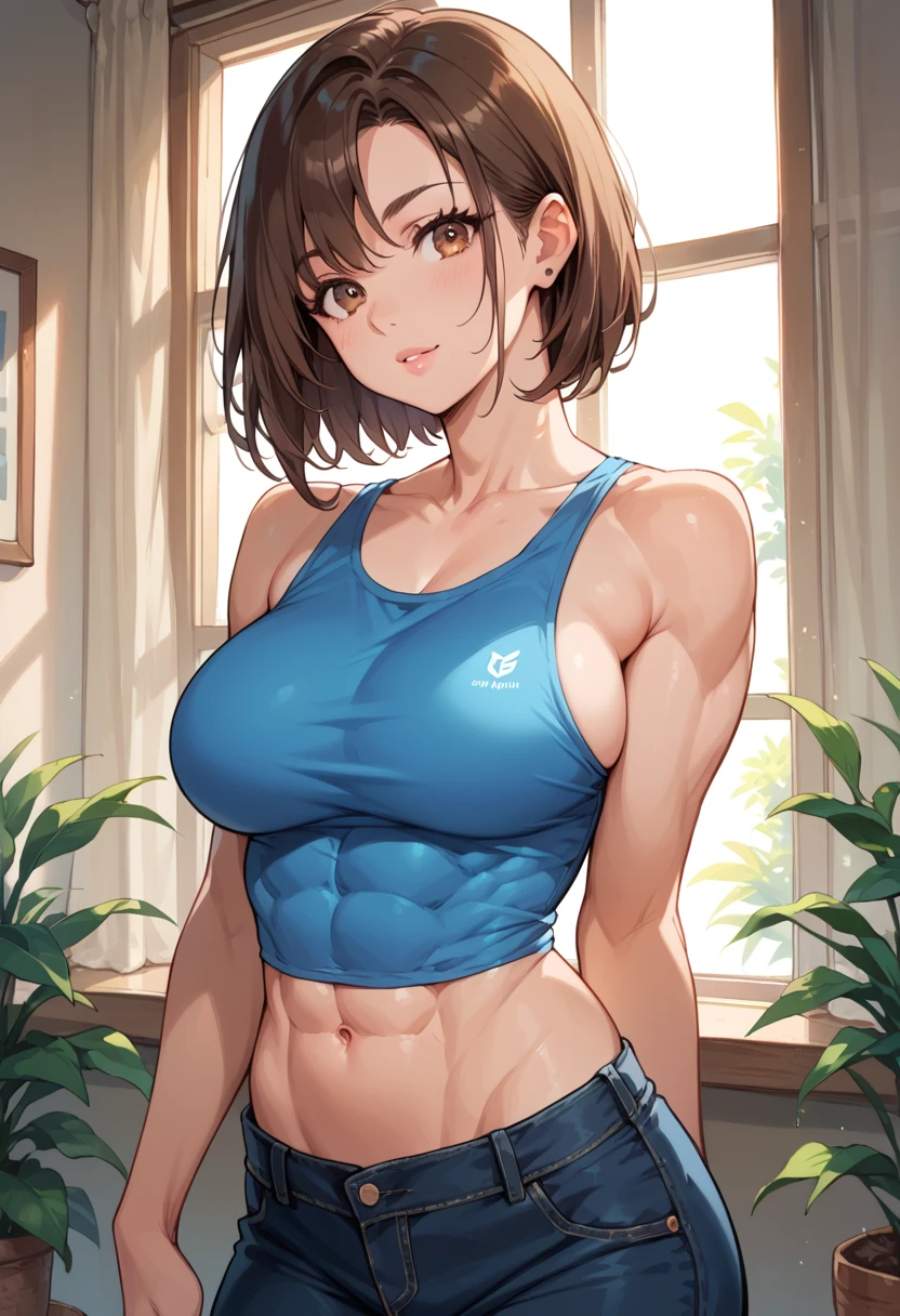 8K, (masterpiece, best quality:1.6), 1 lady, masterpiece, best quality, beautiful eyes, (Perfect Anatomy),

 light brown hair, short hair, bob cut hairstyle: 1.5, light brown eyes, 

tight black sports leggings, tight green sports bras, fitness trainer, mature, 

busty, sexy body, (smile), random erotic pose, (standing), 

face light, cinematic lighting, sharp focus,

(beautiful scenery), daytime, large fitness center:1.2, 