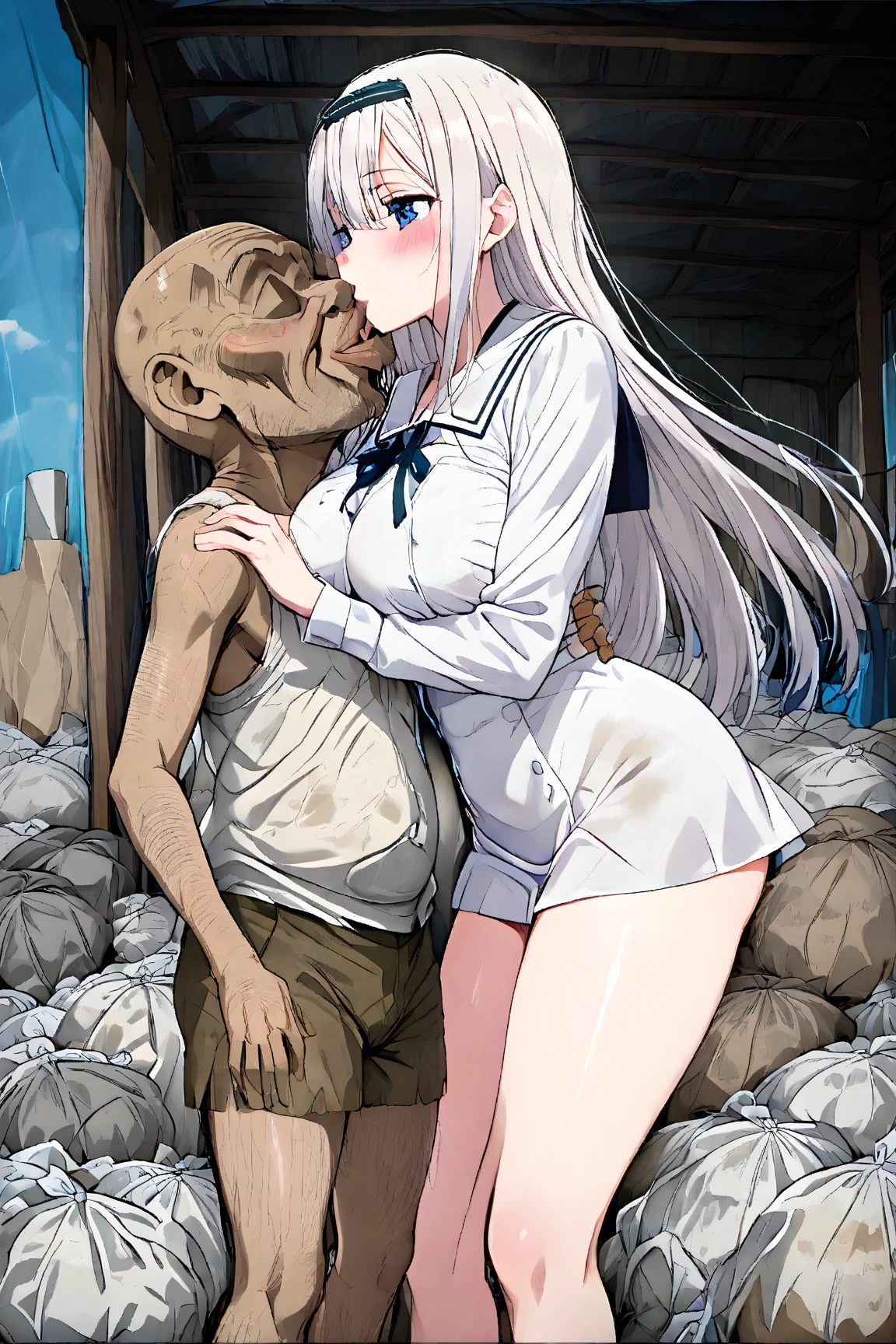 Desert Island Survival、Rocky area、Sandy Beach、Ocean、Forest、Distress、Hardcore、Nipples、Raped by an old man、Deepthroat、Oral sex、Blowjob、Big dick、Pussy、Covered in semen、Many large bruises、Girl、Girl、Short、Younger、Lower school year、Baby Face、flat chest、Watery eye、Marks of being beaten、Violence、Scared、Bandage、Fashionable clothes、Dynamic Angle、masterpiece、best quality、ultra-detail、scar、My hair is messy、scream and ask for help、Your clothes are torn