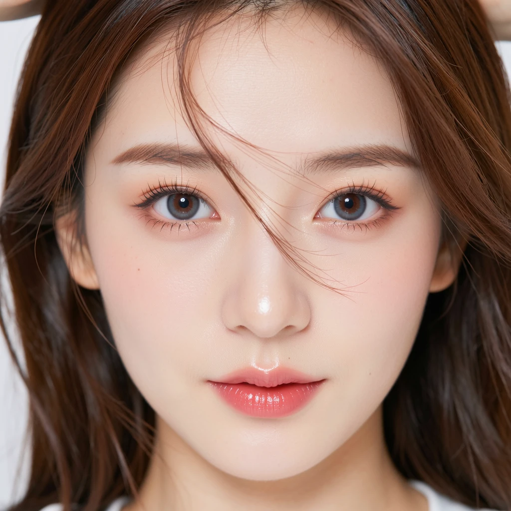 (Tabletop、highest quality、8k、Award-winning works、Ultra-high resolution)、One Woman、(Face close-up:1.4)、Perfect beautiful face、(Closed lips:1.1)、(Pure white background:1.1)、nude