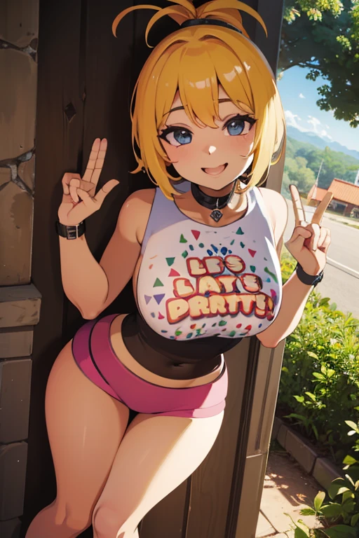 Sexy, Big breasts, cute smile, (marked pussy) (yellow hair)