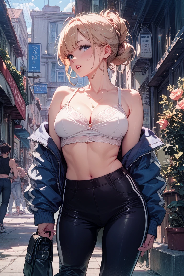 (((HD photo))), ultra high res.photorealistic:. 1.4, UHD, masterpiece, trending on artstation, 1girl, pretty, (detailed cute face, detailed perfect eyes, detailed lips, perfect nose), a little makeup, most beautiful in the world, soft, delicate, (very short hair, blonde:1.3), cute middle breasts , (wearing sexy top and hot pants, cyberpunk ), (at nighttime street , athletic, abs), woman soldier:1.4, (evil grin)