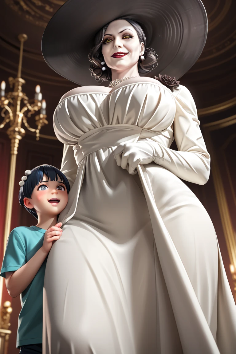 score_9, score_8_up, score_7_up, source_anime,masterpiece,best quality,highres,absurdres,official art,official style,source_anime,anime screencap,anime coloring,megami magazine,anime,animated,explicit,boa_hancock,long hair, black hair, earrings, (Pregnant) ,large breasts,((areola slip)), ((Areola)),((nipple)), long hair, looking at viewer, navel, o-ring, Standing, (see-through,white lace swimsuit:1.3),happy face ,Look at the person in front of you, (((love on face)))