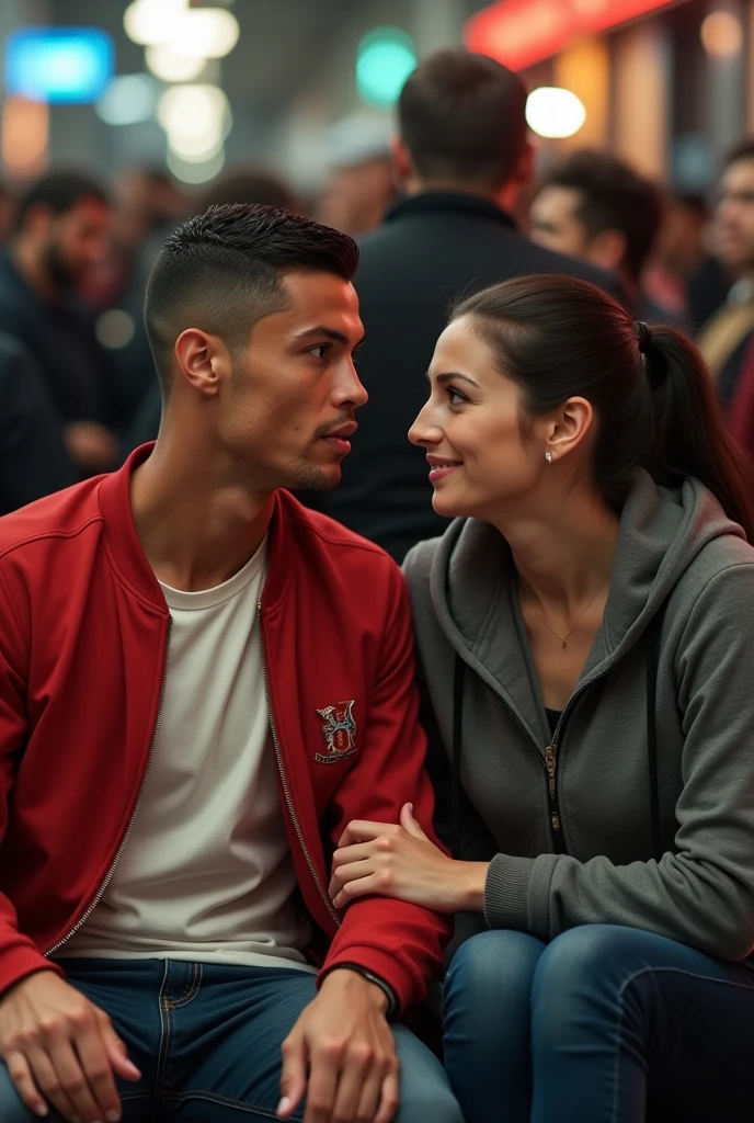 his head hangs down, his body hangs weak and unconscious, fainting, fainted man, unconscuous man, passed out, Andrea carries the wounded man's body in her hands, Andrea grabs his legs and his body with her hands, the bearded man in Andrea's arms is visibly in pain, stadium atmosphere, the bearded man is lying consciousless in Andrea's arms with one arm hanging down, A scene at a soccer stadium, a bearded man lying in a caring women's arms, lying helpless in her arms with his head dangling down, he has one arm dangling down while being carried in the women's arms, There is an attractive and heavily made-up woman in a long black leather coat, A pretty woman in a shiny black leather coat on a soccer field, A wonderful woman is holding a passed out man, A man in matt and roughened sportswear is held diagonal in her arms, a man in a woman's arms and lets one arm dangling down, we see the man held in front of the woman's body, the man is cradled in the woman's arm while being carried, the beautiful woman is exceptionally heavily made up and has an extremely desperate and very angry expression on her face, high-resolution photo, realistic sports photo, soccer scene, woman in black shiny long leather coat, injury scene, real photo, ultra realistic, high definition, sports photography