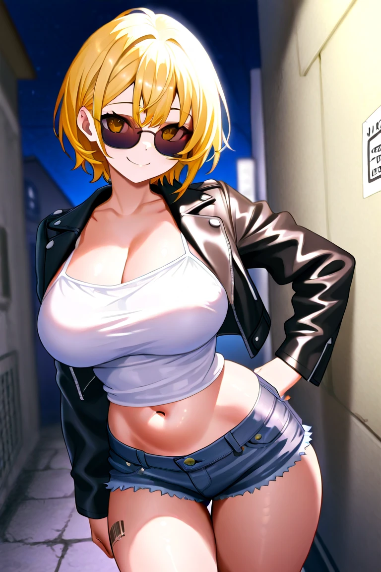 score_9, score_8_up, score_7_up, score_6_up, score_5_up, score_4_up, BREAK source_anime, 1girl, hellsing, seras, seras victoria, two-tone hair, blue eyes, smile, two side up, baseball cap, runny makeup, graphic tee, navel, short shorts, choker, thighighs, thigh belt, tied mini bikini, navel piercing, tattoo city, night, litter, night street, alley, abs, detailed eyes, closeup, face focus, face closeuo, perfect face, huge breasts, gigantic breasts, titanic breasts, humongous breasts, blonde, sex, anal sex, riding, riding cock