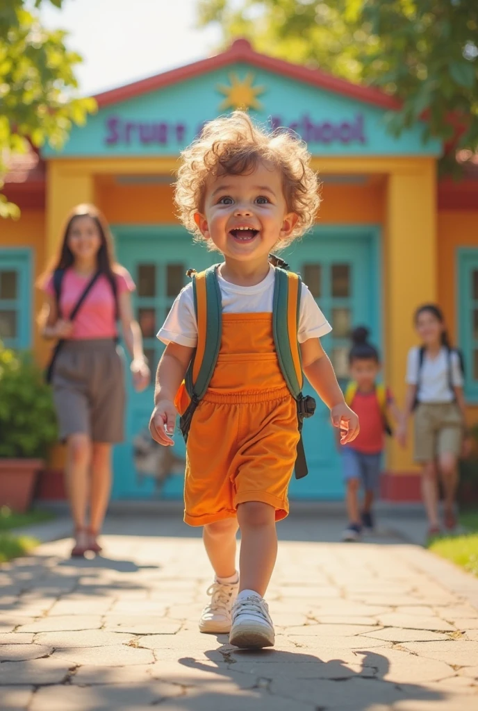 girl in glasses, sweater vest and with no pants walking barefoot at school