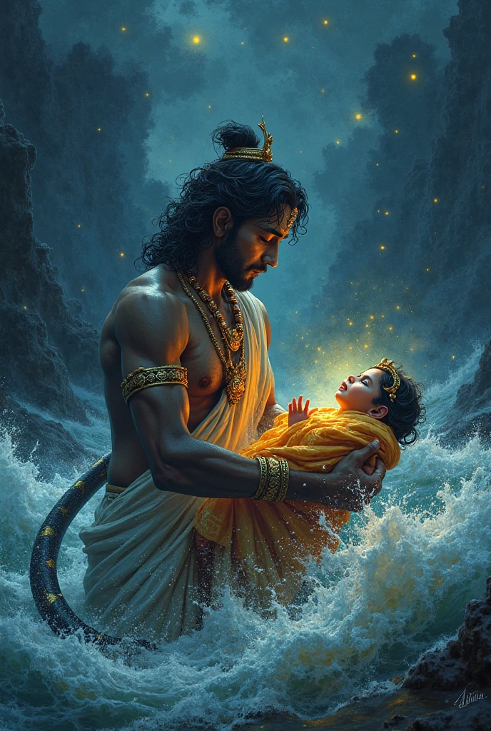 Vasudeva Carrying Baby Krishna Across the Yamuna River