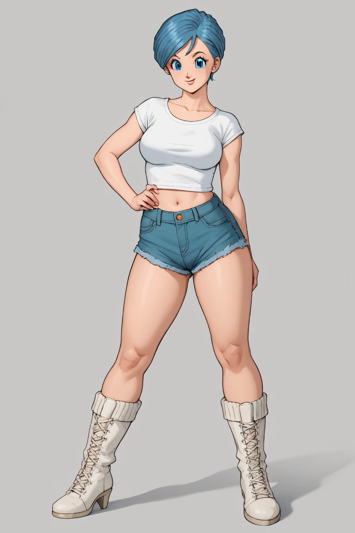 slave female, smirking smile red blush, blindfolded, unparalleled masterpiece, ultra realistic 8k CG, perfect artwork, (1girl:1.1) , solo, ((perfect female figure)), (nsfw), looking at viewer, mature female, bimbo (android 18) standing, (teasing), best quality:1.1 , seductive posture, sexy pose, alluring, (beautiful), (curvy), (thick), blonde hair, (blue eyes:1.2), short hair, earrings, jewelry, denim vest, open vest, black pantyhose, black shirt, denim skirt, striped long sleeves, blue skirt, toned legs, fit, (abs:1.1), (big butt:1.4), peach ass, (athletic body:1.2), (large breasts:1.3, (big_breasts:1.1), wide_hips:1.5, narrow waist, small waist:1.5, slender body:1.2, thick thighs:1.3), (shiny skin:1.2), (hdr), (street:1.2), Nikon D850 film stock photograph Kodak Portra 400 camera f1.6 lens, rich colors, lifelike texture, dramatic lighting, unreal engine, trending on ArtStation, by Gerald Brom, by Frank Frazetta, by Luis Royo, by Julie Bell, by Boris Vallejo