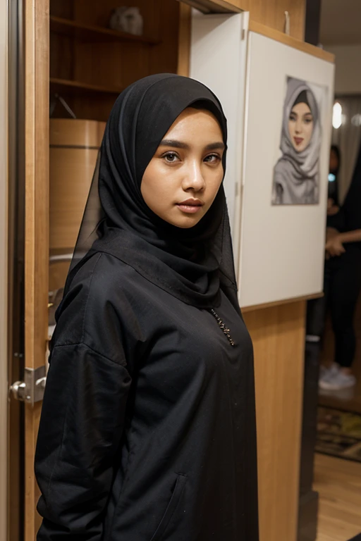 a young Indonesian woman, beautiful young woman, Hijab, blouse shirt, skinny jeans. best quality, realistic, photorealistic, (intricate detail: 1.2), (fine detail), (cinematic light), clear lines, sharp focus, realistic face, detailed face, unity 8k wallpaper, very high resolution, (photorealistic: 1.4), He was looking at the audience