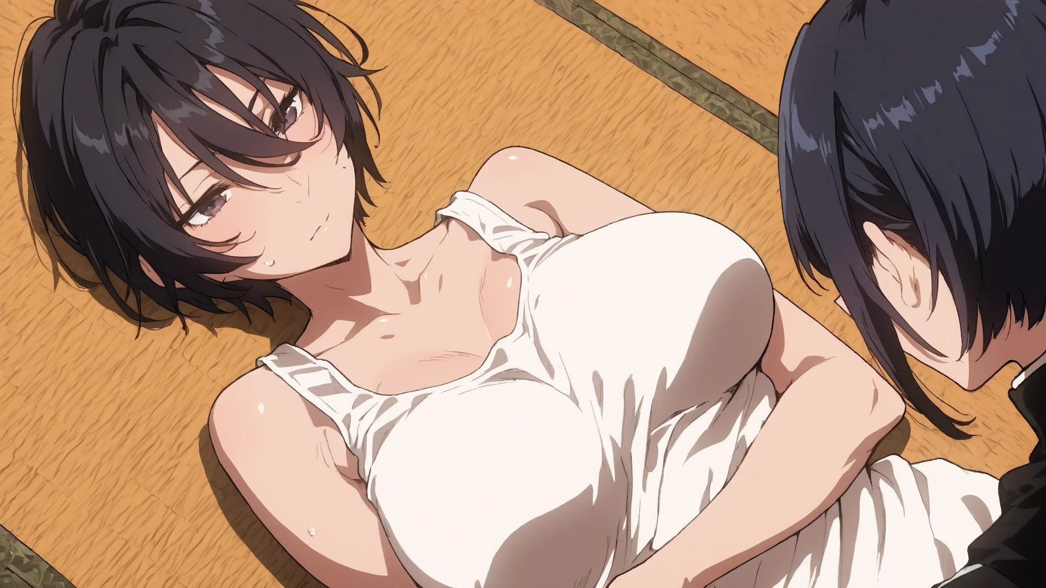 cheating, netorare, (masterpiece), best quality, intricate, highly detailed, woman sucking dick deepthroating it in a sloppy manner, 4k, best quality, extremely detailed face, <lora:pov_deepthroat_v0.1:1> deepthroat, pov hands, head grab, grabbing another's head, penis, fellatio, :>=, ass, looking at viewer <lora:Shizune_Naruto:0.5> shizune_naruto, black_hair, short_hair, breasts, black_eyes, wedding ring on her finger, wedding ring, the lora's photo with her spouse on a nightstand in the background, photo (object), cheating, netorare, ntr