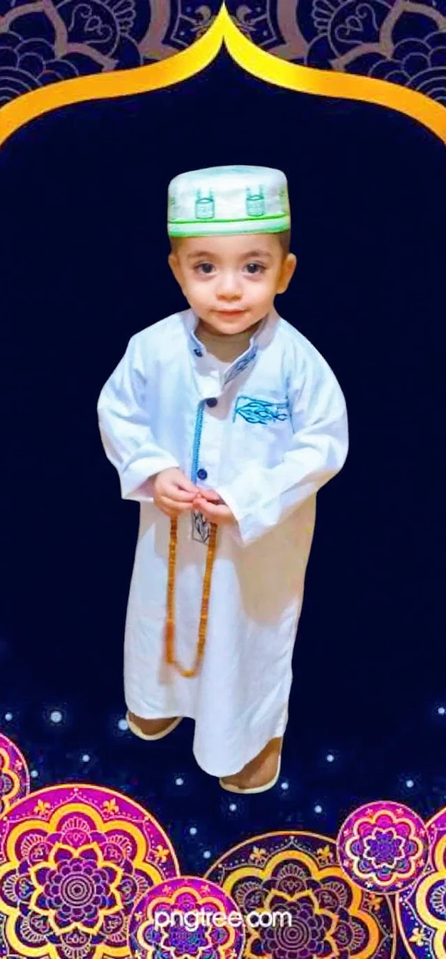 The baby is wearing an Arab gown