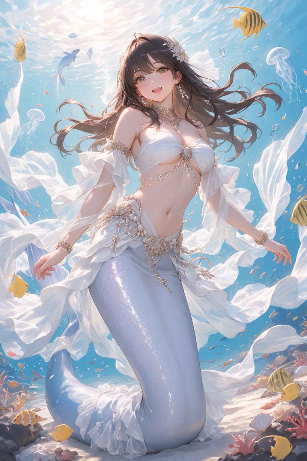 (((Exquisite))) Openwork tights, High-quality details, Flowing, Dynamic, (1 female), Bright eyes, Spirited, Attractive front and back, Silk texture, Render high-quality textures, Huge bubbles, Soft light, Full of reality, At the moment the girl is in a fantasy world.