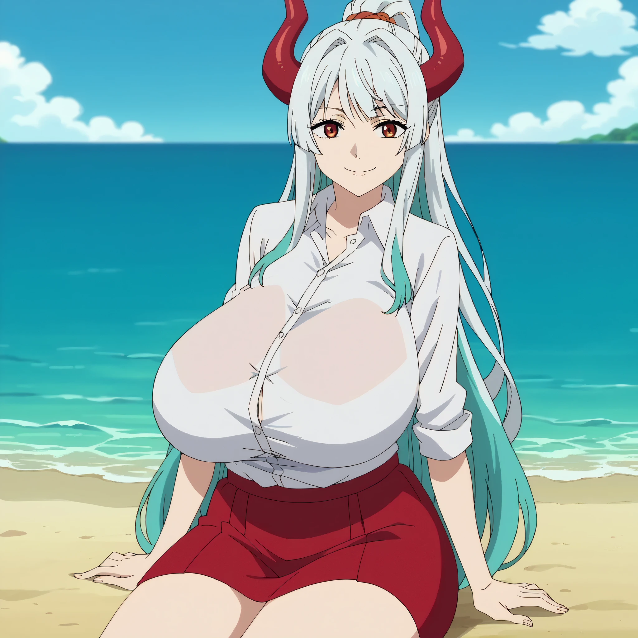 mature woman((large areolas, pendulous breasts,giant breasts,wide hips,thick thighs))moans, from below,sweaty, steamy,shiny skin,seductive smile, blushing, looking at viewer, naked, lips parted (((bikini, thong with double V strap, pubic hair:1.3))) curvy figure,1girl, solo, chacha_akaza_season2,(((long hair,loose hair)))(beach with sea views,from above)
