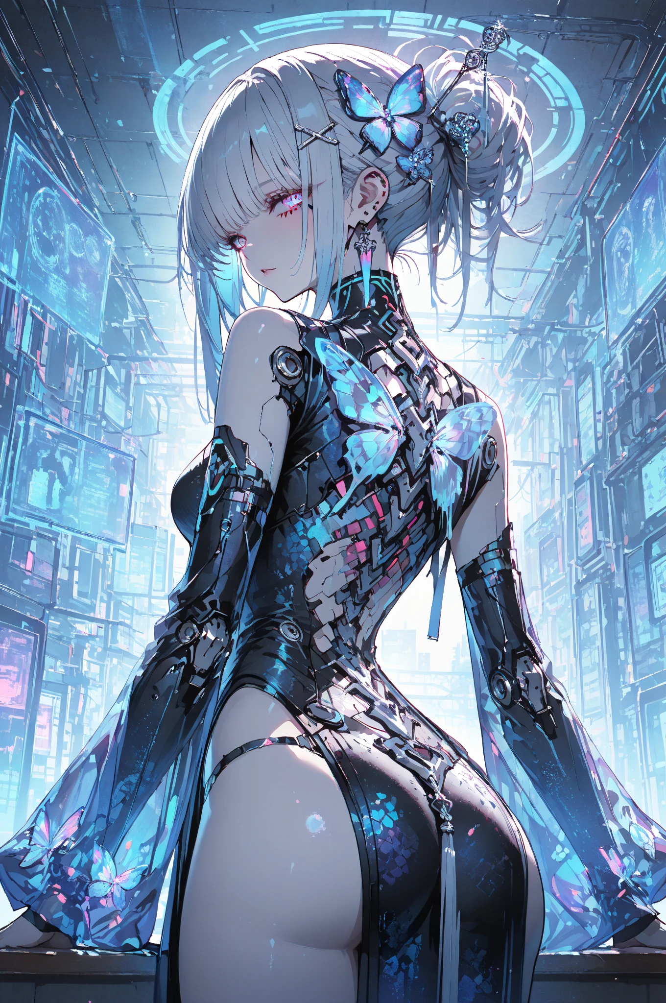 Family 2 sexually female tattoos , blue hair, magazine cover, poster art , adding to the spine-tingling atmosphere, bold huge text, matted design layout. Squeezing belly, all in bikini, Holographic Horizons