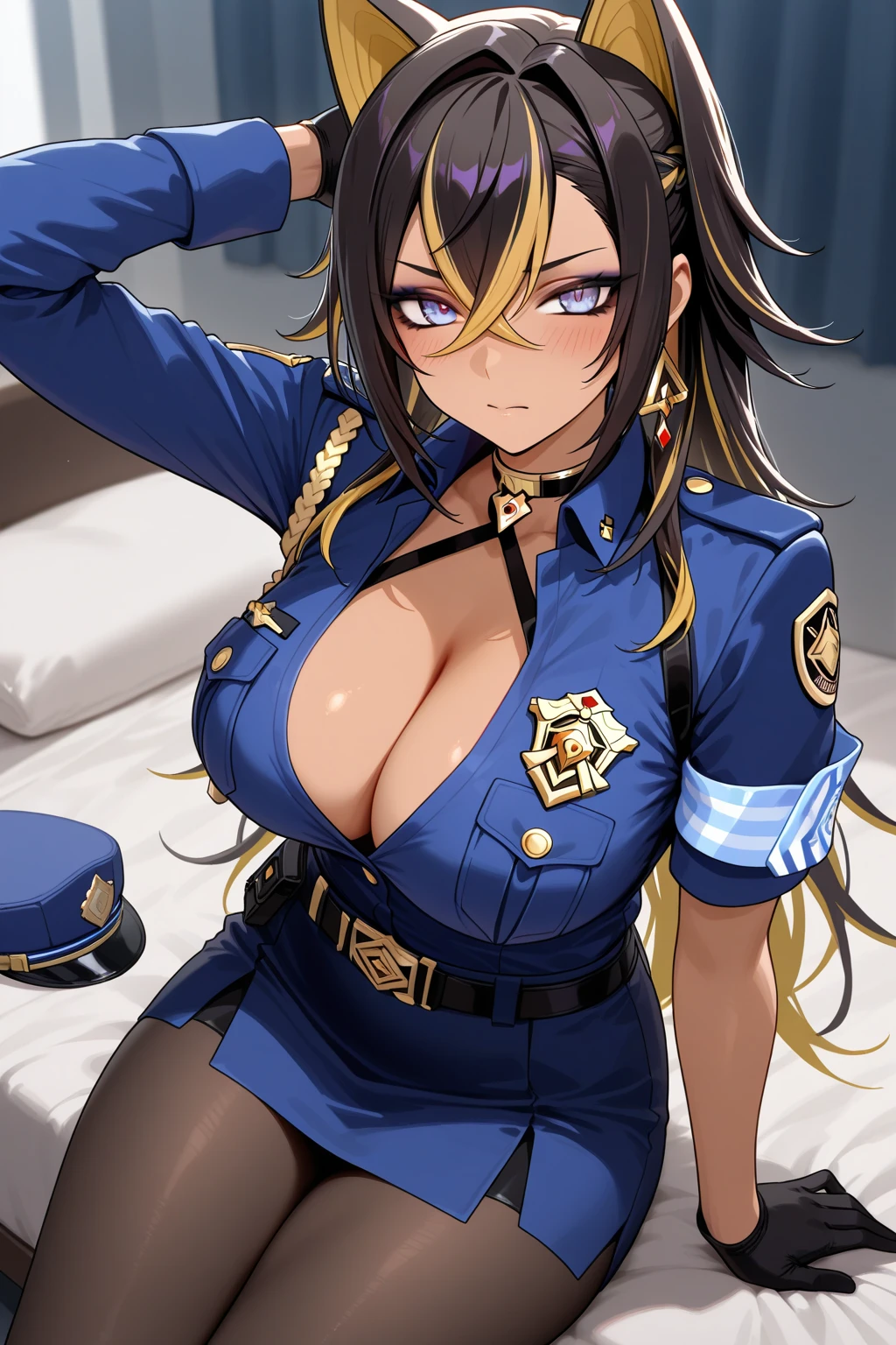 (highest quality,highest quality)、Female Officer、female soldier、uniform、Uniform cap、Mature Woman、NCO、Fallen into evil、female cadres、Exquisite breasts、Bewitching Smile、Villainess、Wicked Smile、latex、Long gloves、Thigh-high boots、Tight Skirt、slit、Strong gloss、Beautiful feet、lure、Venus flytrap、Fascinating