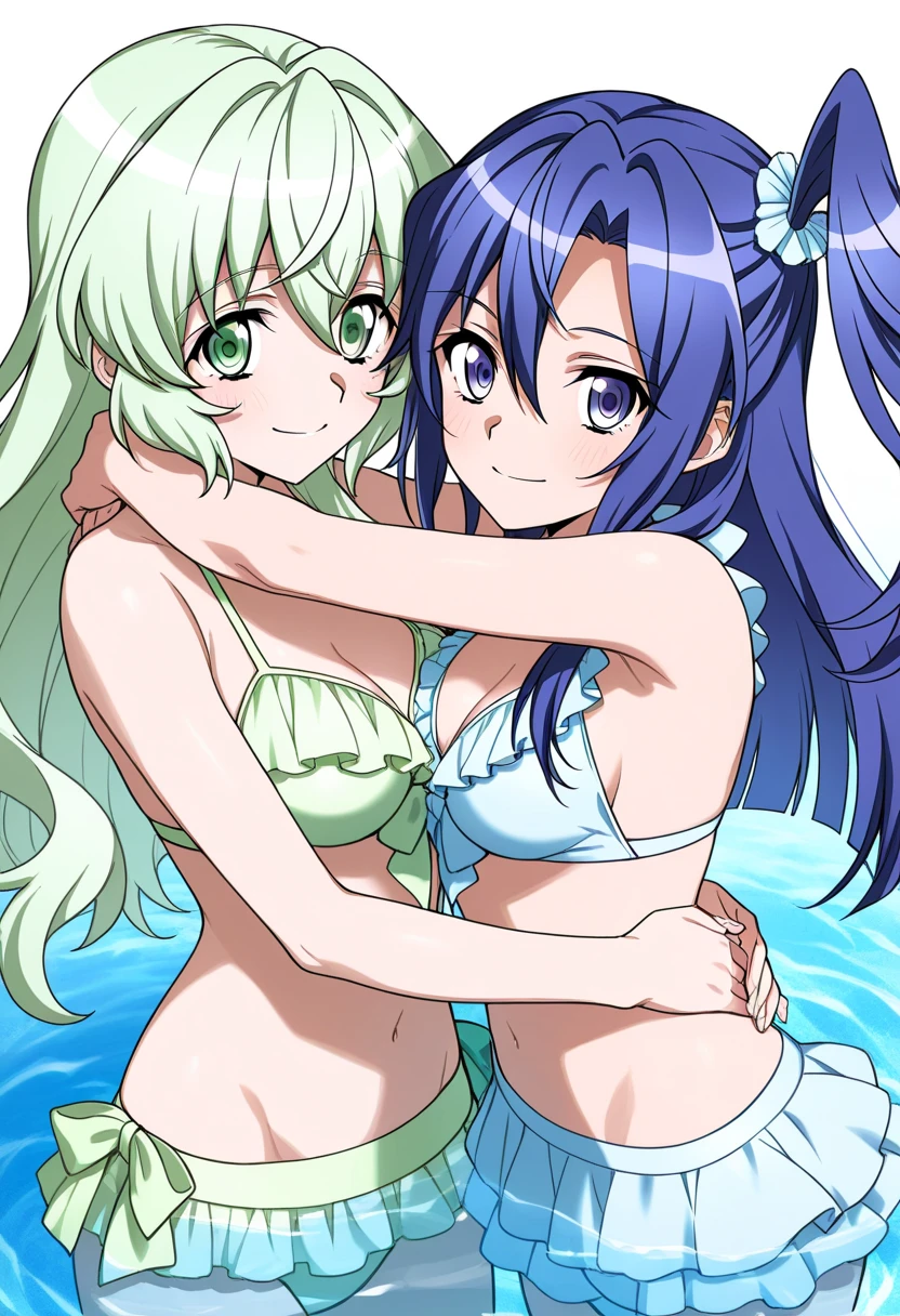 2 girls , Yukinoshita Yukino , yuigahama yui&#39;My chest and groin are in good condition., waltz dance , In underwear,I&#39;m looking forward to,hold hands,raise your legs,spread your legs,whole body,pink silk panties,white silk panties,thighs,high angle,open your mouth,smile,beautiful eyes,Clear eye color,