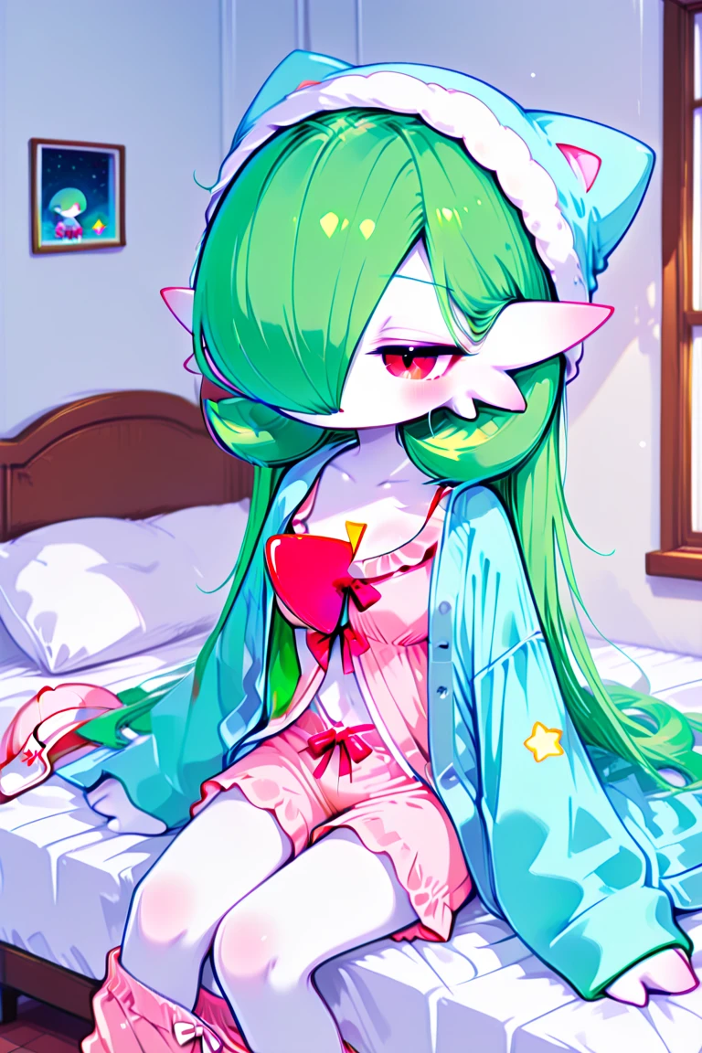 Cute as a dream、a pale、​masterpiece、top-quality、top-quality、watercolor paiting(Curly)、official art、Beautifully Aesthetic:1.2)、(a beauty girl:1.atterns、(、shoulder length Green hair, ((long hair)), colourful hair:1.2)、sparkles、colourfull、Hair spreads throughout、kawaii、pastels、Large ribbons、Rainbows, (1 girl solo), pastel colors, lots of accessories, red eyes,young girl,elf,laying on bed
