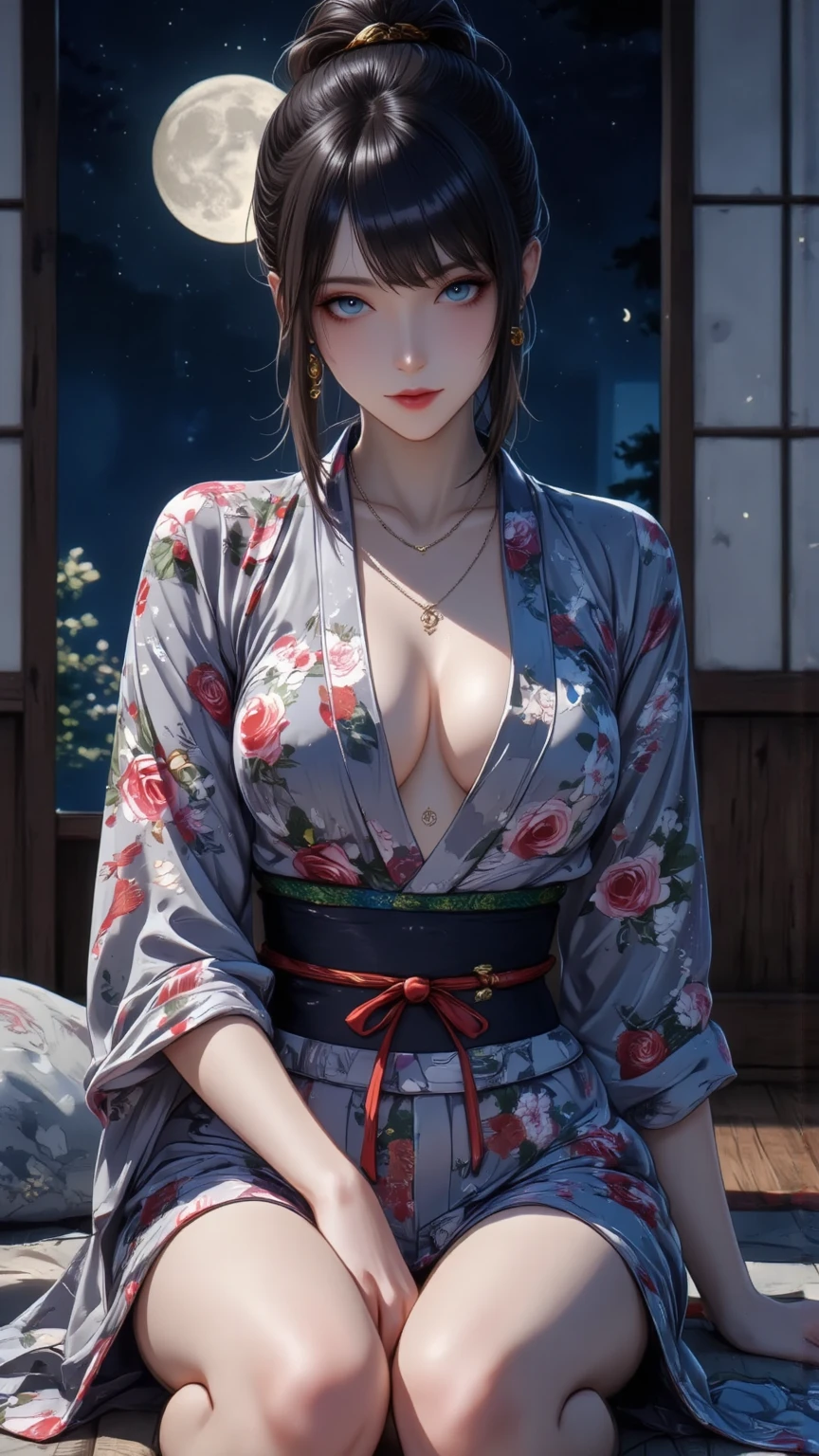 One girl looked at the scenery,
(Masterpiece, Best Quality, Best Quality, Official Art, Beautiful and Aesthetic: 1.2), (1 Girl: 1.3), Extreme Detail, Colorful, Best Detail, (Watercolor: 1.3), Optical Mixing, Playful Patterns, Lively Textures, Rich Colors, Unique Visual Effects, Sexy Kimono, Cleavage, Thighs, (Legs Spread))), Backward and Eyes Front