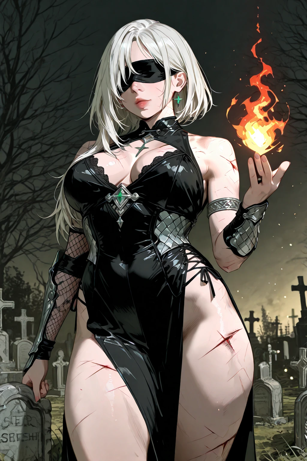 beautiful sexy demonic woman, , white long hair, pubic hair,covered in blood, fangs, horns, grim forest, from back, ass,
<lora:sexy_short_china_dress:1> short china dress