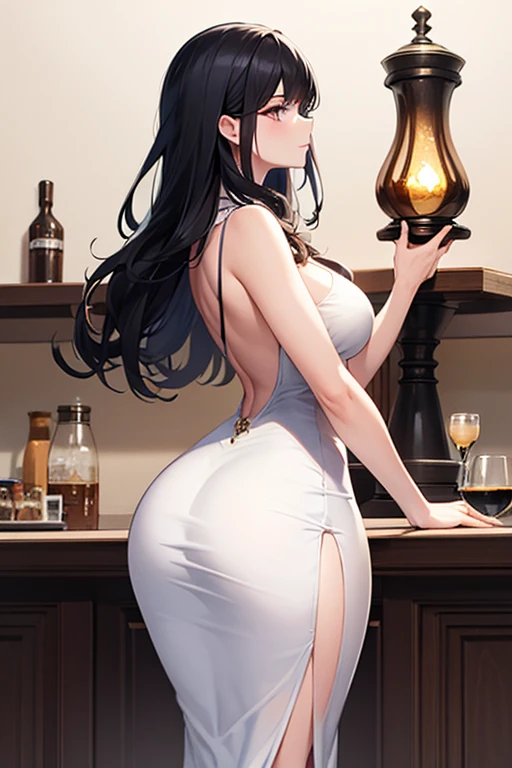 Curvy blue eyed girl with long wavy black hair and small breasts 