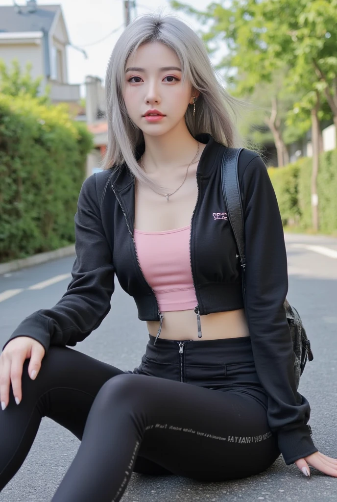 Beautiful woman with perfect figure:1.4，Ultra-high resolution，Garden Background，wear glasses，White背景，（lifelike：1.4），Layered Hairstyle，White皮肤，Super short pleated skirt，whole body，Very delicate face and skin texture，Double eyelids，Skin Whitening，Long hair，White hair，White，