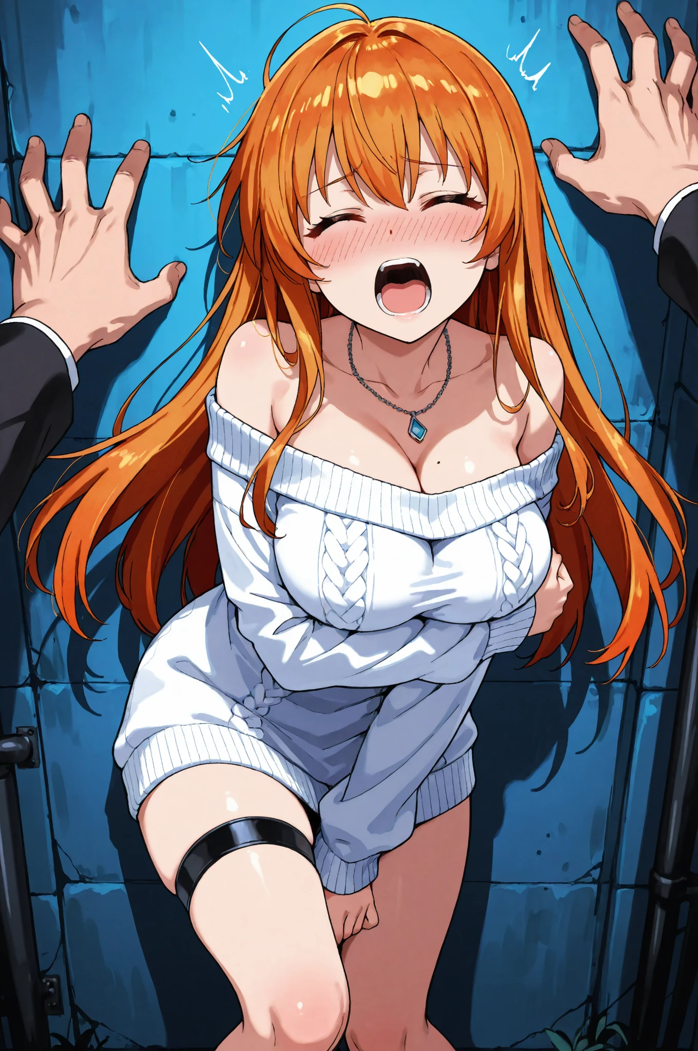 high quality、high resolution、High Depiction、Inside the inn、One Woman、(Wearing maid uniform、tiara)((A woman is having sex standing up)、Mole around the eye、Are fat(1.6)、Wet(1.4)、Drooping eyes(1.9)、Blue eyes、Saggy breasts(1.9),Big Breasts(1.9)、Long Breasts(1.9)、Breasts are shaking violently up and down、(Orange Hair)(Straight Hair、long hair、slippery head、Wetた Hair、Silky Hair)、(Expressionless, sticking out tongue)、(((Angle from the head))) (((One Black Man)))、(Big penis in pussy)、(A man is having sex standing up)