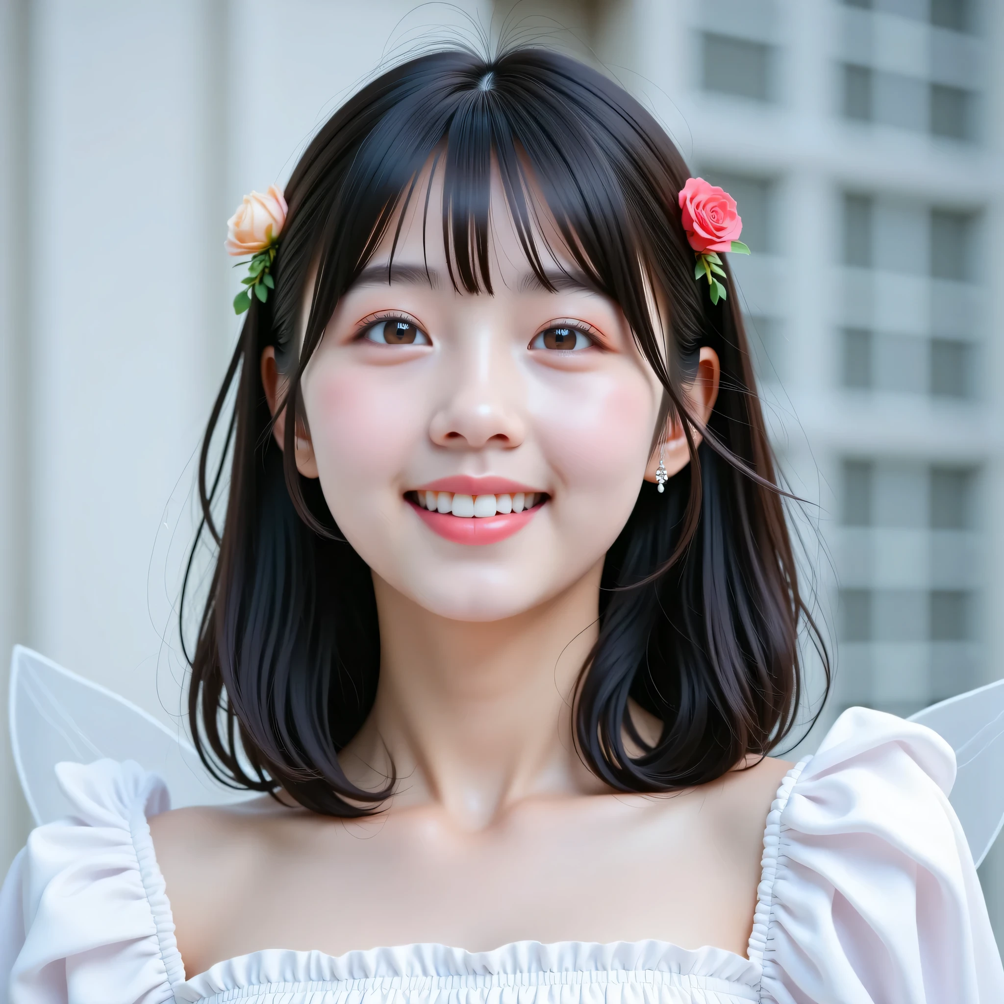 (very detailed}, , {Highest Quality}, {Super High Quality}, {highest resolution}, {{{sharp focus:pupil}}, {{16k}}, {{Realistic and Stunning Portrait of a Japanese High School Student: 2.0}}}, ((bust up:2.0))), {{Happy Smile: 2.0}}, {detailed facial depiction}}, {{detailed eye description, big eyes with double eyelids}}, {Thick Lips:Lipstick}, black hair, black pupil}}}, {????? High School Girl , Mini Skirt Dress with Lots of Ruffles:18 years old:pale skin:boobs}}, {{ Fairy Inspired Outfit}}, {{Unrealistic fairy-tale space}}, {{))), {very fantastic, depth of field photo}}, {{{Bob hair with trimmed Bang: Home Cut: Bang}}}, {{viewers}},