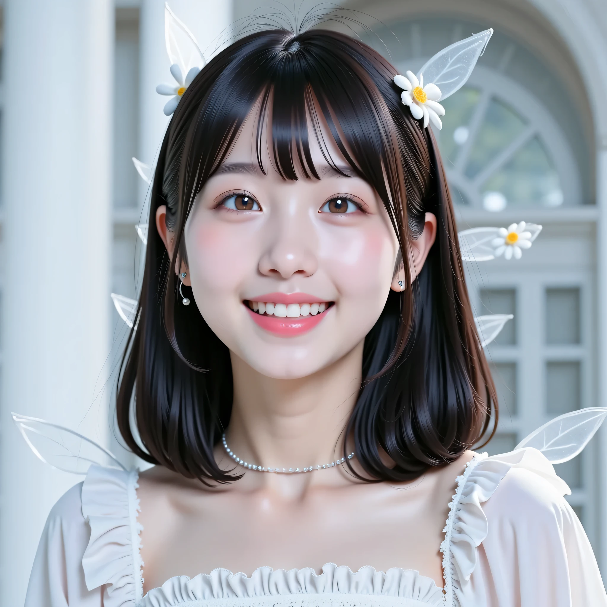 (very detailed}, , {Highest Quality}, {Super High Quality}, {highest resolution}, {{{sharp focus:pupil}}, {{16k}}, {{Realistic and Stunning Portrait of a Japanese High School Student: 2.0}}}, ((bust up:2.0))), {{Happy Smile: 2.0}}, {detailed facial depiction}}, {{detailed eye description, big eyes with double eyelids}}, {Thick Lips:Lipstick}, black hair, black pupil}}}, {????? High School Girl , Mini Skirt Dress with Lots of Ruffles:18 years old:pale skin:boobs}}, {{ Fairy Inspired Outfit}}, {{Unrealistic fairy-tale space}}, {{))), {very fantastic, depth of field photo}}, {{{Bob hair with trimmed Bang: Home Cut: Bang}}}, {{viewers}},