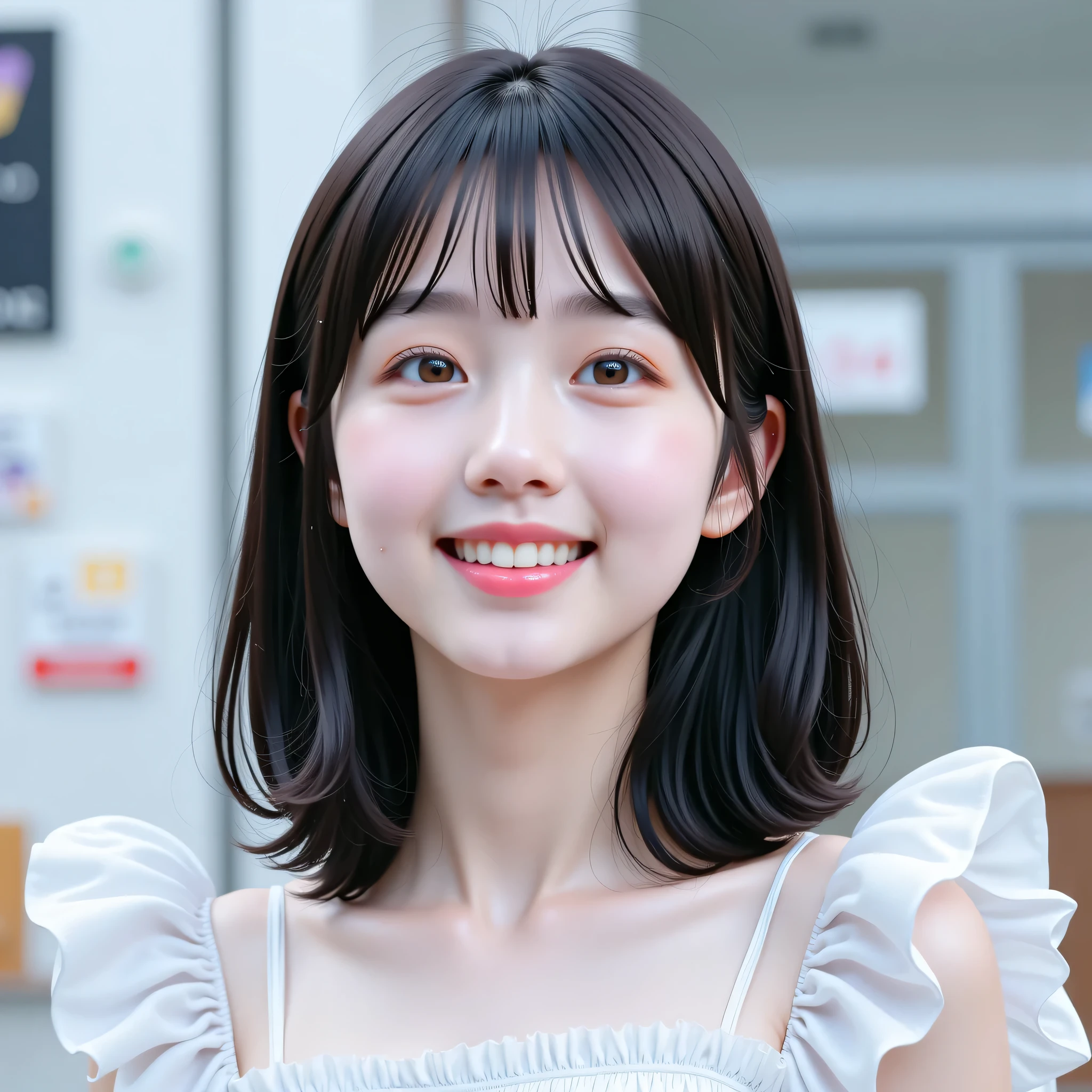 (very detailed}, , {Highest Quality}, {Super High Quality}, {highest resolution}, {{{sharp focus:pupil}}, {{16k}}, {{Realistic and Stunning Portrait of a Japanese High School Student: 2.0}}}, ((bust up:2.0))), {{Happy Smile: 2.0}}, {detailed facial depiction}}, {{detailed eye description, big eyes with double eyelids}}, {Thick Lips:Lipstick}, black hair, black pupil}}}, {????? High School Girl , Mini Skirt Dress with Lots of Ruffles:18 years old:pale skin:boobs}}, {{ Fairy Inspired Outfit}}, {{Unrealistic fairy-tale space}}, {{))), {very fantastic, depth of field photo}}, {{{Bob hair with trimmed Bang: Home Cut: Bang}}}, {{viewers}},