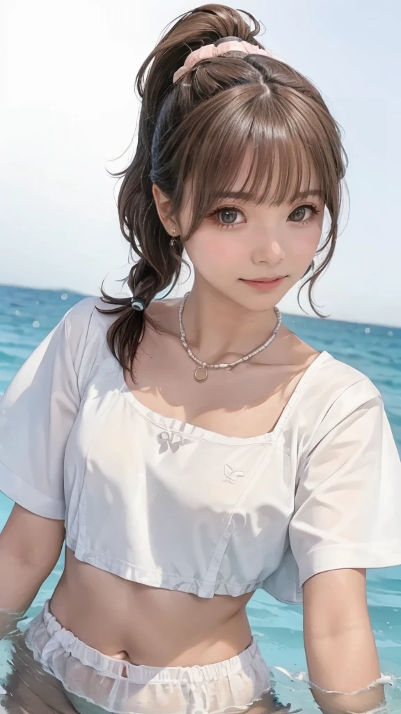 ((SFW: 1.4)), (SFW,彼女は白い刺繍の入った長いスカートをyesている, Red blouse with lace, A white apron is tied around her waist, Blue socks, Brown leather shoes.She has a blue scarf wrapped around her head. yes, Her accessories include a necklace., Earrings, bracelet. Ponytail Hair, 1 girl)), Ultra-high resolution, (Realistic: 1.4), RAW Photos, highest quality, (PhotoRealistic Stick), concentrated, Soft Light, ((19 years old)), ((Japanese)), (( (Young Face))), (surface), (Depth of written boundary), masterpiece, (Realistic), woman, bangs, ((1 girl)),((Shot to the knee)),