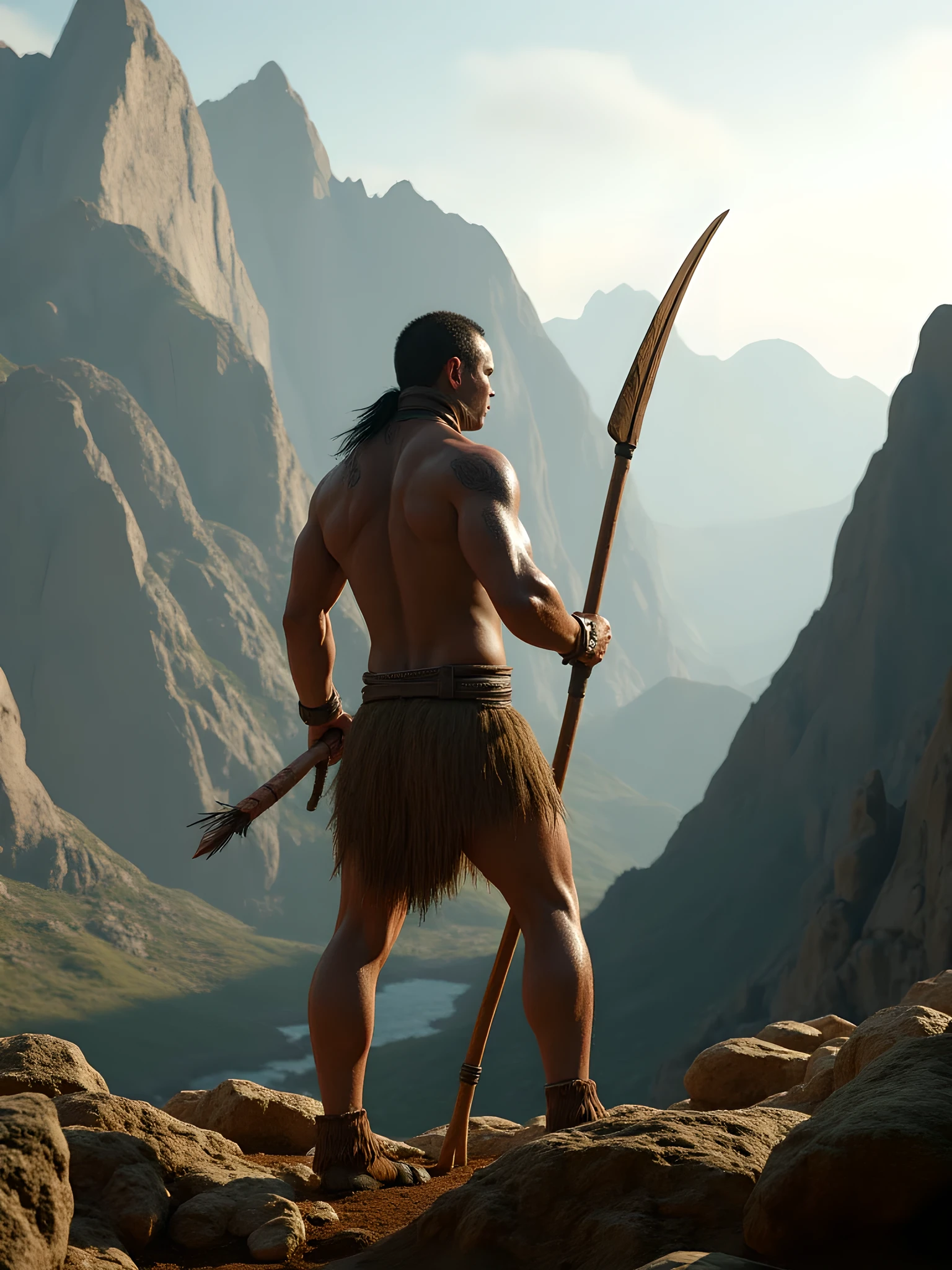 Character
(Realistic ultra intricately landscape),during jurrasic era,a primitive hunter pulling a straight shape spear on the scenery,,(perfectly shapelfullbody muscular|cinematic dynamically camera angle scenery:accurate depicted:1.3),he is holding, aiming and throwing a wooden spear into the horizon,realistically depth,(cinematography dynamic angle|hyperrealistic:realistic scenery:3d texture over the scenery),the volumetric top of rock mountain scenery,(cinematography vibe),(dynamic image composition),(octane 3d rendering|50mm lens shot:1.3),(ultra realistic texture),(best photography composition),(best image aperture),(full details depth of field),(best shutter speed),(RAW photo image),(photorealistic|photorealism:hyperrealism style),(realistic depth 3d:cgi:1.3),(trending on cgsociety:devianart:unreal engine 5),(best photography:national Geographic style),stonepunk artwork, digital art,best lighting concept,realistic fixed human anatomy body and hands anatomy, inspired by farcry5 game artwork.