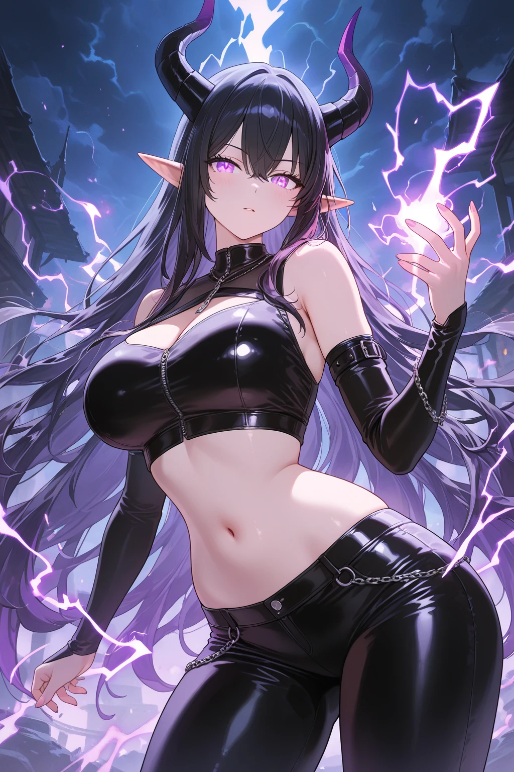 (4k), (Ray Tracing Global Illumination), (hentai, NSFW) (masterpiece, highly detailed:1.2 ), chromatic aberrations, ((sorceress anime dark elf:1.5)), ((1girl:1.2)), (big breasts, extra detailed face), (two tone hair:1.2), detailed mouth, (irridiscent hair:1.2), correct face, correct body anatomy, ((humanoid details)), (runic tattoos:1.3), (fiery:1.3), (dynamic angle:1.2), bright, vibrant, colorful, beautiful, (hellish background:1.5), (SamDoesArt1:0.3), (corruption:1.2), (bloom), (ominous:1), (smirk), (temptating), (sexy), (lewd), (blush)