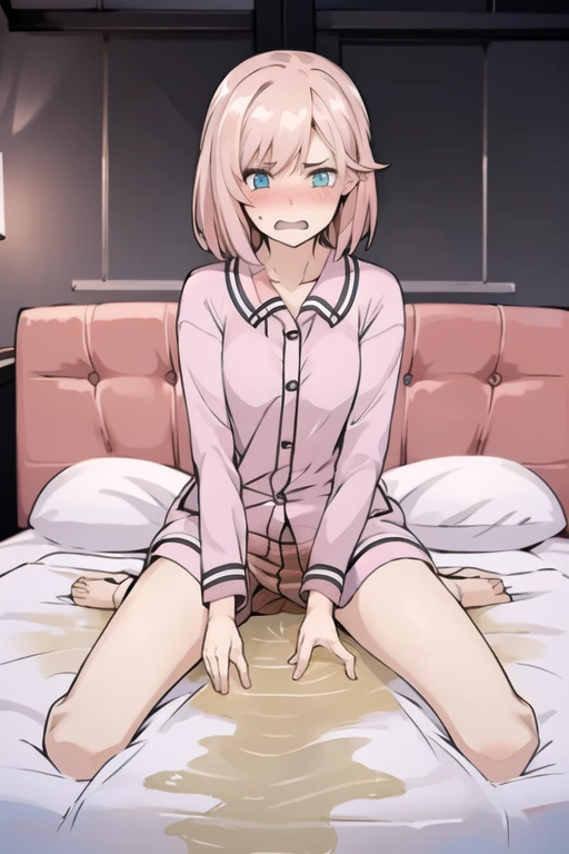 lie in bed、masturbating for the first time、unstoppable masturbation、Feel、Embarrassed and crying face、heavy breathing、sweaty bangs、A sad sigh、small breasts（:2.0）Open the front of your top to reveal your breasts and nipples、Nipples are erect、nipples are small、Areolas are pale pink、13 years old、beautiful face、virgin、random hairstyle、A cute face that knows no dirt、A woman holds up her breast with one hand、With the other hand, she touches her pussy and masturbates.、I open my legs in pleasure、No panties and showing pussy、Pubic hair is beginning to grow in her pussy、