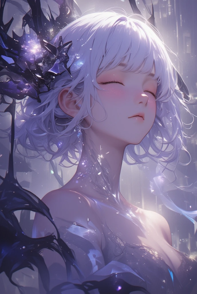 dreamwave, aesthetic, a (frozen:1.1) cosmic rose, the petals glitter with a crystalline shimmer, swirling nebulas, 8k unreal engine photorealism, ethereal lighting, purple, nighttime, darkness, surreal art