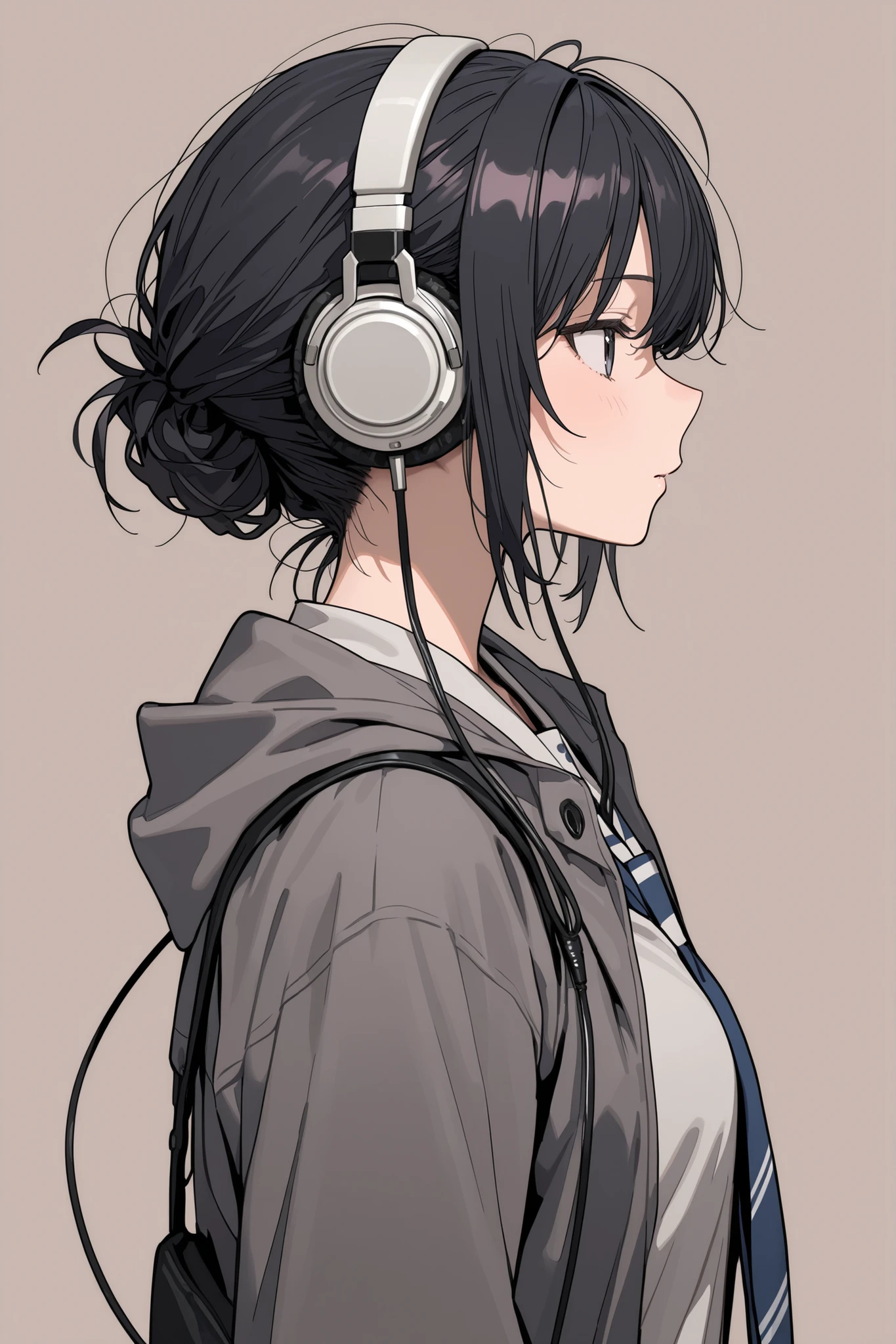Japanese girl with headphones　黒い髪　profile　
