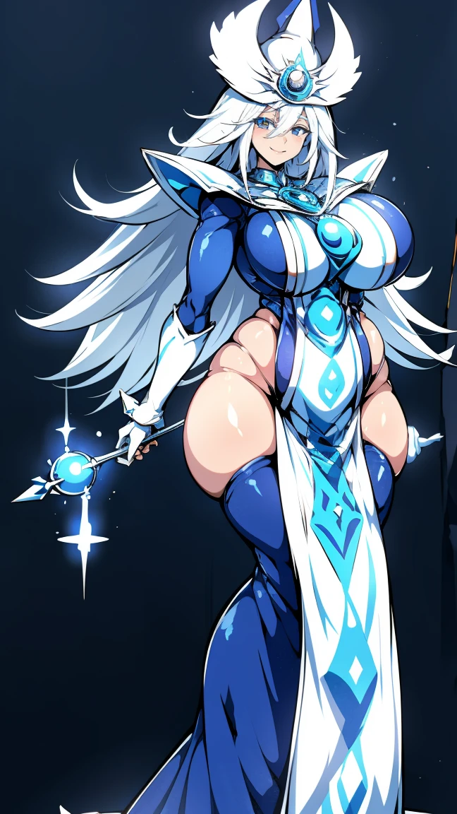 Silent magician, ((sudorosa, abdomen grande, abdomen colgado, panza)), (vientre colgando), long hair, cabello blanco, curvy body, gigantic sagging breast, aplastar tetas, ((los pezones se marcan en la ropa, mojada, ropa transparente)), duel monster, muslos gordos , muslos apretados, la ropa se transparenta, Iparuputsua.