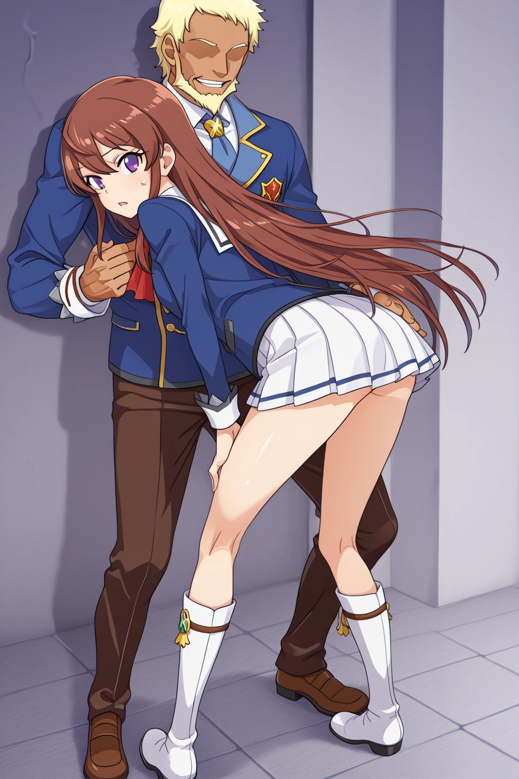 1 girl, single, alone, Beautiful Anime Girls, Official Art, Beautiful art style, Anime characters, Open your mouth,、Open your mouth、((Skirt Lift、vagina、Urethra、Spread your legs、Man sitting、Sweat all over the body))、Looking up from below、((Cum on my chest))One Girl、ponytail、Brown Hair、healthy、Brown eyes,、(vagina sex:1.5),Please put your feet up,A woman has sex with a man, , (A man grabs your breasts or buttocks:1.5), , View from below,