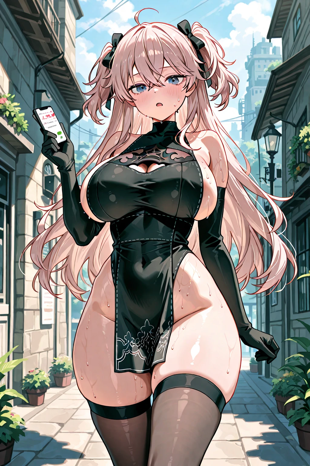 (two women:1.5)、sensual、((red wavy hair))、thick thighs、8K、4k、highest quality、(High resolution:1.6)、cute anime face、noise reduction、((shining yellow eyes、high detail eyes、Sweat、blush、open your mouth))、(((SFW huge body:1.3)))、(thong leotard:1.5)、Rear view、butt、(彼女たちは振り向いてbuttを見せつける:1.6)、hands on own ass),(grabbing own ass),ass stretch,ass spread